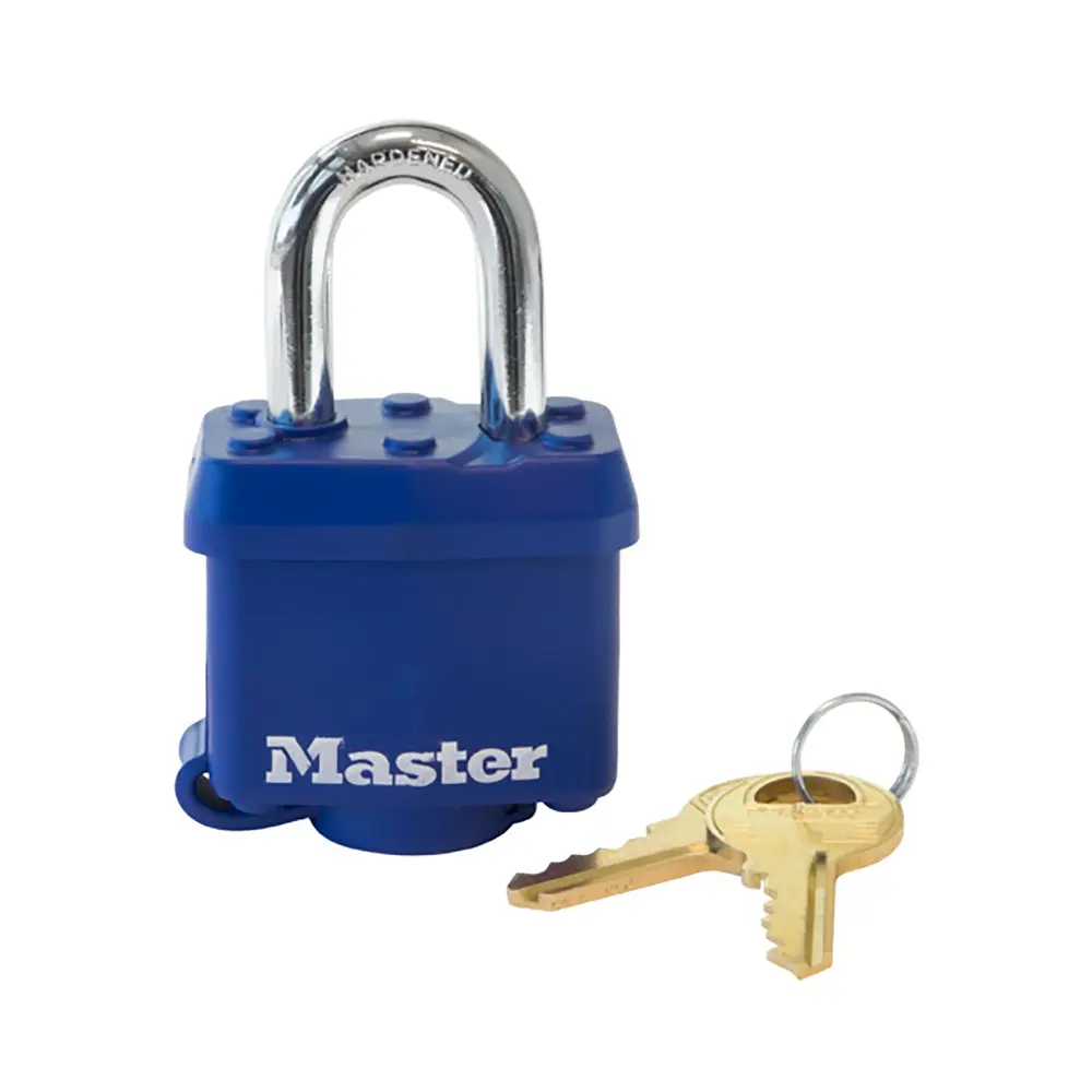 Blue Covered Laminated Metal Pin Tumbler Padlock, 1-9/16'' Wide