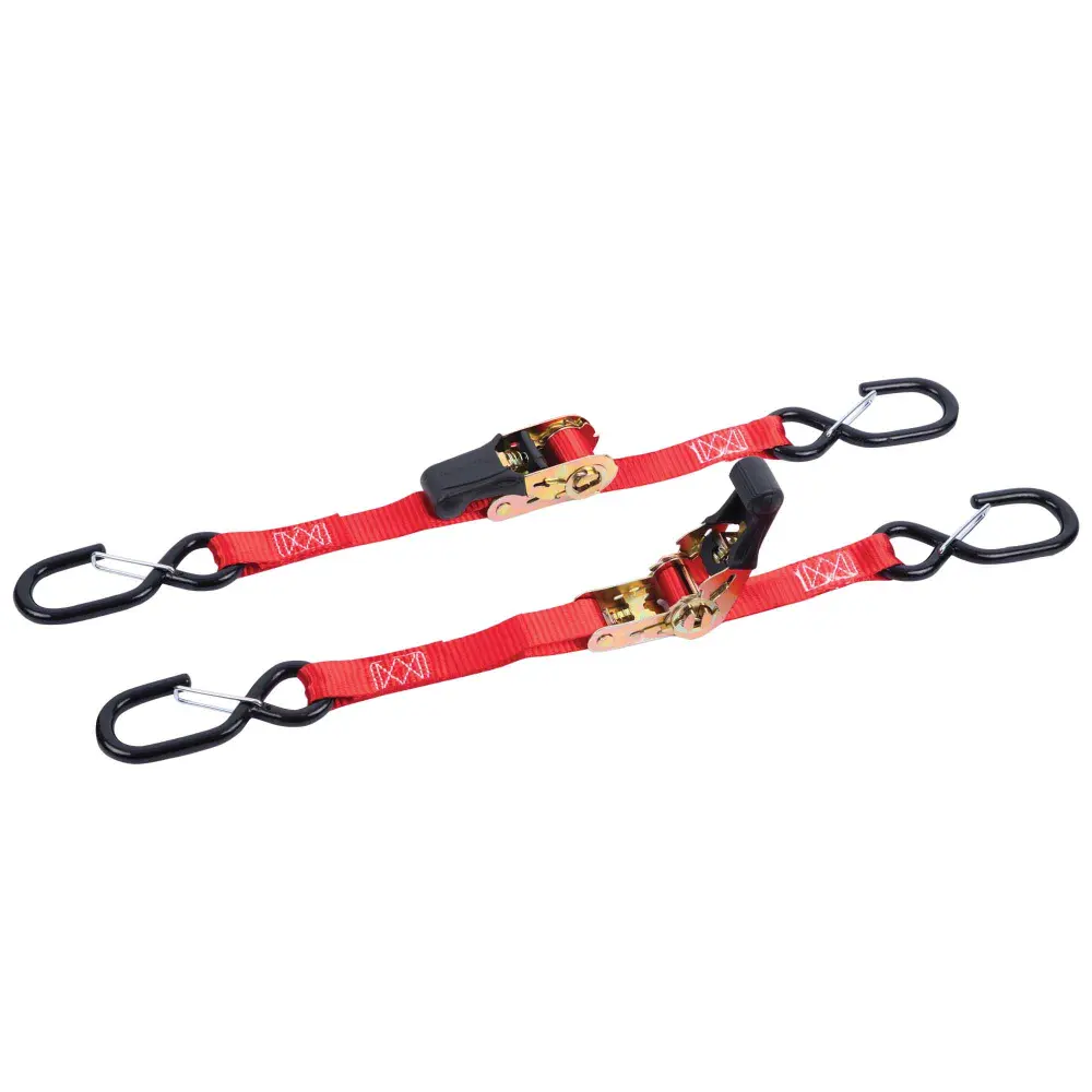 Motorcycle Ratchet Strap Safety Hook and Breaking Strength 1,200 lbs, 1" x 6' (2 Units)