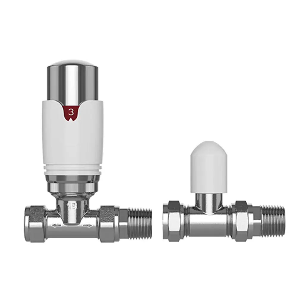 Rechargeable Motion Sensor Pro Plus Straight TRV + Lockshield 15mm - Chromium & White (Tulip Style)