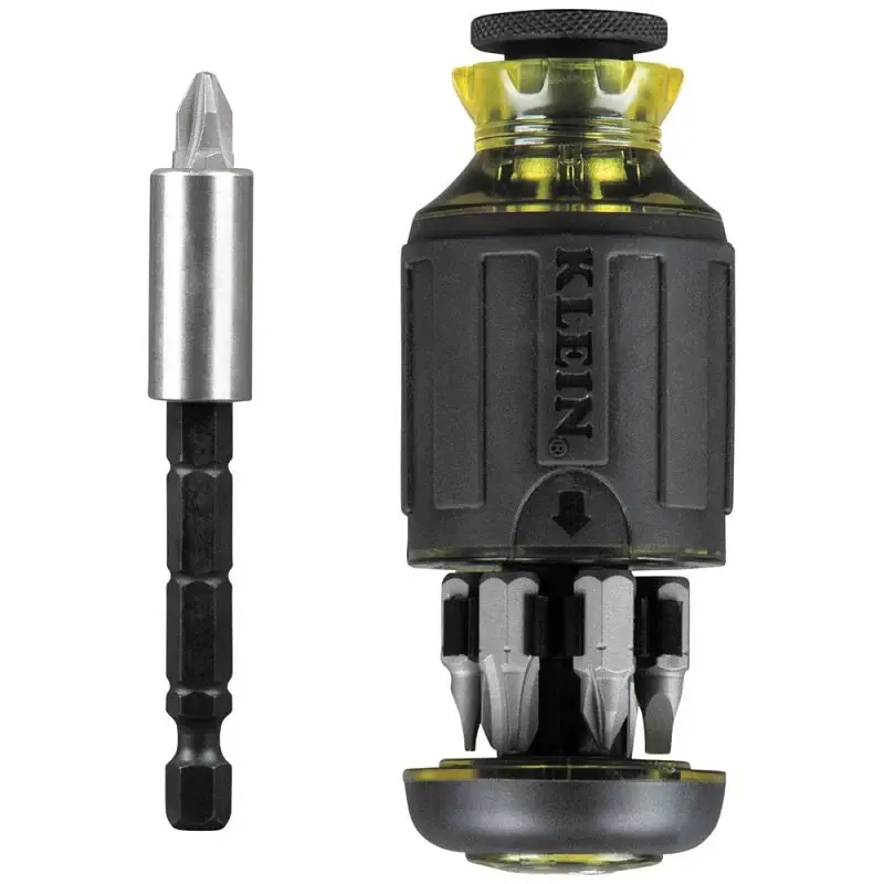 Klein Tools 32308 Multi-Bit Screwdriver, 1/4 Drive, 4.81 OAL, Acrylic Handle, Cushioned Handle