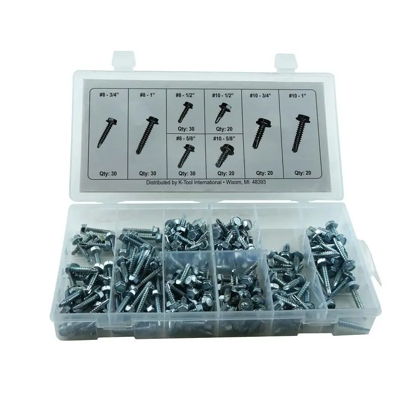K Tool International 200-pieces Hex Head Washer Drill Kit, KTI00085