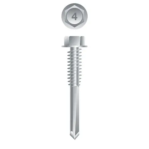 Strong-Point Drive Screws 410 Stainless Steel Unslotted Indented Hex Fender Washer Head, Passivated and Waxed, 12-24 x 2, ...
