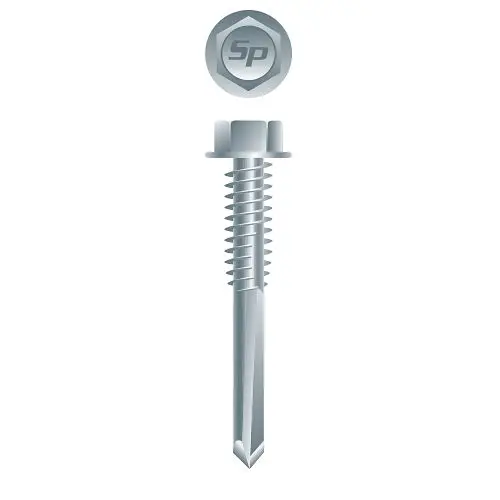 Strong-Point Long-Lasting Screws Unslotted Indented Hex Washer Head, Zinc Plated, 12-24 x 1-1/2, #5 Point, Box 2,500, H52