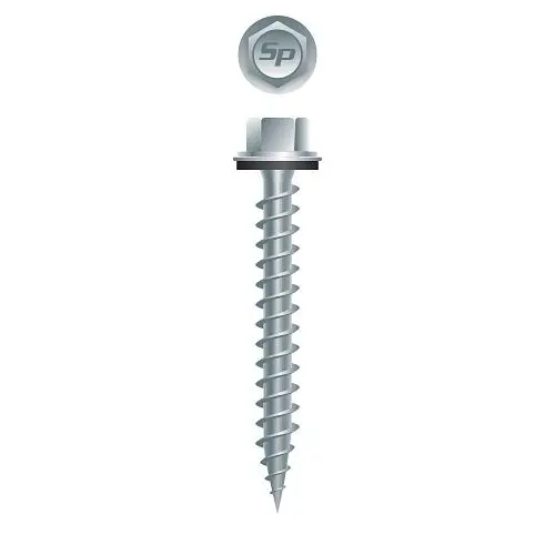 Strong-Point Maximum-Strength Lag Screws Unslotted Indented Hi-Hex Washer Head Shoulder and 304 SS Bonded Washer, Type S, ...
