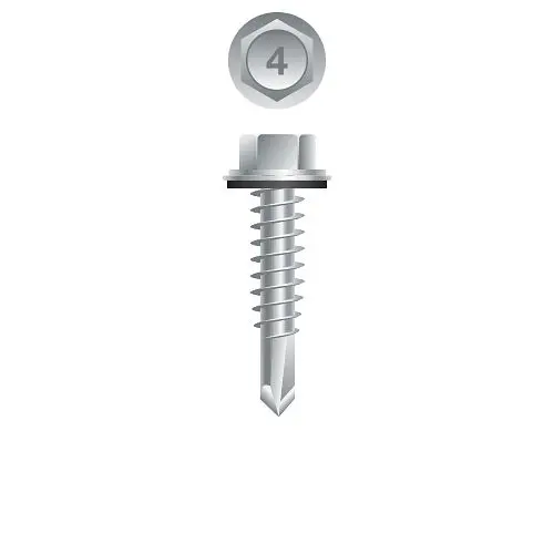 Strong-Point Screws 410 Stainless Steel Unslotted Indented Hex Washer Head 5/8 O.D. Bonded Washer, 14-14x4, #3 Point, Box ...