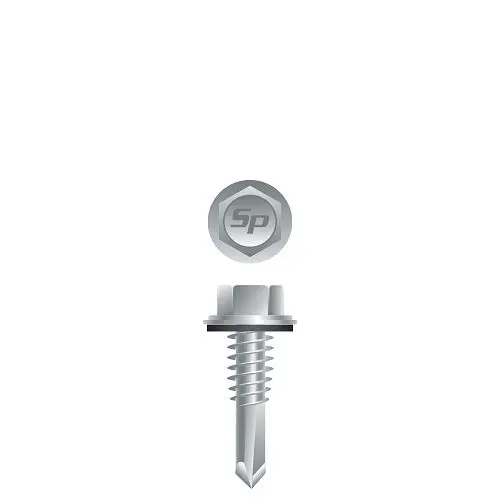 Strong-Point Screws Unslotted Indented Hex Washer Head, Zinc Plated 9/16 O.D. Bonded Washer, 12-24 x 7/8, #4 Point, Box 3,...