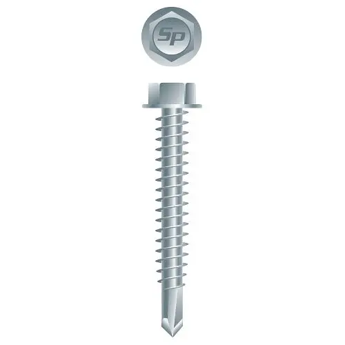 Strong-Point Threaded Fasteners Unslotted Indented Hex Fender Washer Head, Zinc Plated, 10-16 x 1, #3 Point, Box 5,000, H1016