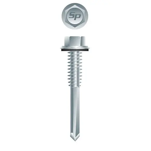 Strong-Point Threaded Fasteners Unslotted Indented Hex Flat Washer Head, Zinc Plated 9/16 O.D. Bonded Washer, 12-24 x 3, #...