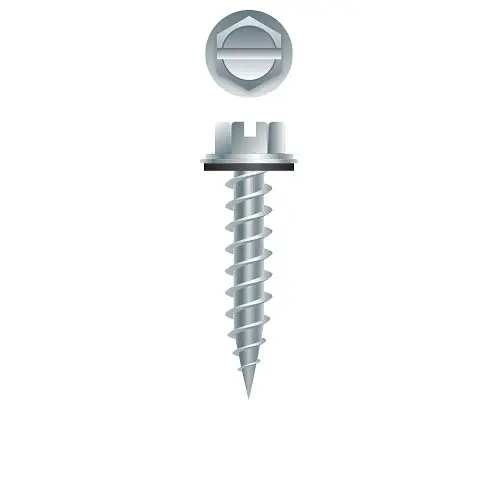 Strong-Point Thread-Forming Screws Slotted Indented Hex Washer Head, Zinc Plated 1/2 O.D. Bonded Washer, 8 x 2, 1/4 .F. #8...