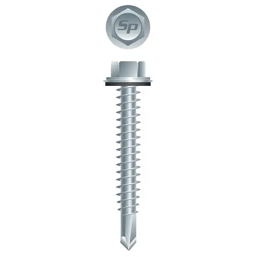 Strong-Point Versatile Sheet Metal Screws Unslotted Indented Hex Washer Head, Zinc Plated 5/8 O.D. Bonded Washer, 14-14 x ...