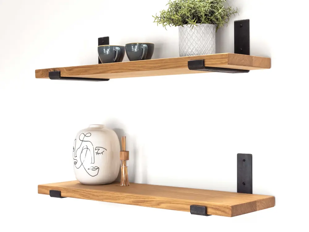 Solid Oak Shelf Inverted Metal Brackets 22cm Deep