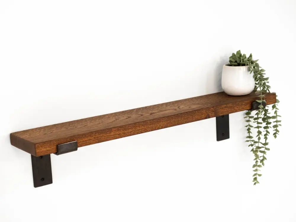 Sturdy Oak Shelf Lipped Steel Brackets 15cm Deep Plasterboard Walls