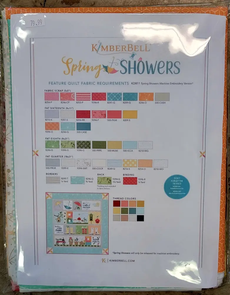 Kimberbell Spring Showers Quilt Kit - Fabric Only KIT-MASSPSH some substitutions