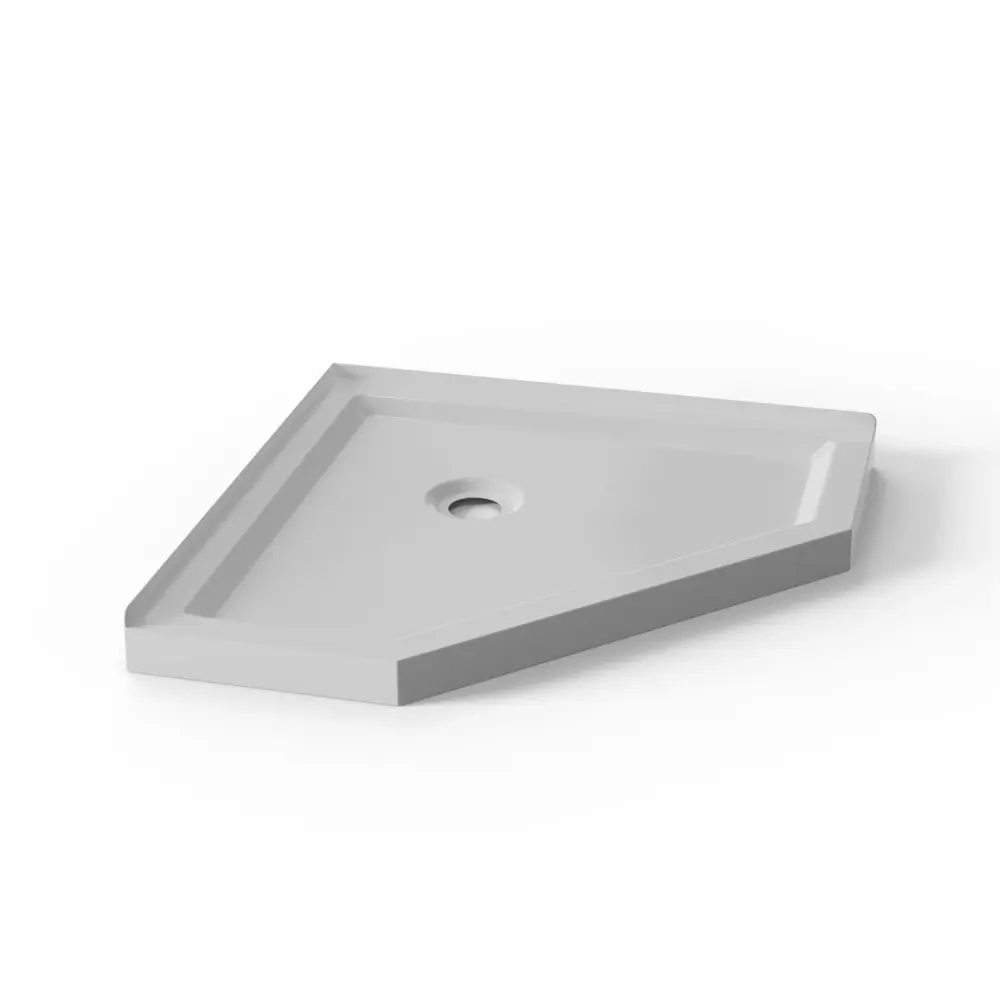 Neo Angle Corner Drain Shower Base - Snow