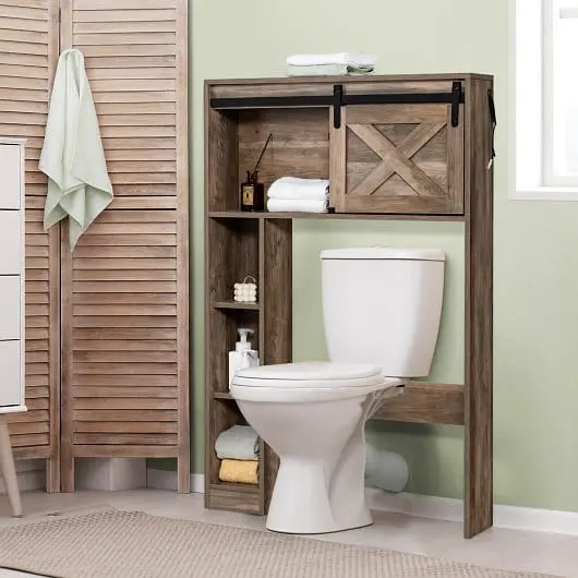 Costway 4-Tier Over Toilet Storage Cabinet Sliding Barn Door and Storage Shelves, Espresso, BA7825GR