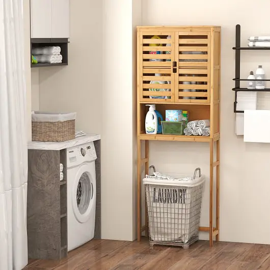 Costway Bamboo Over Toilet Storage Cabinet Bathroom Adjustable Shelf, Bare, BA7814NA