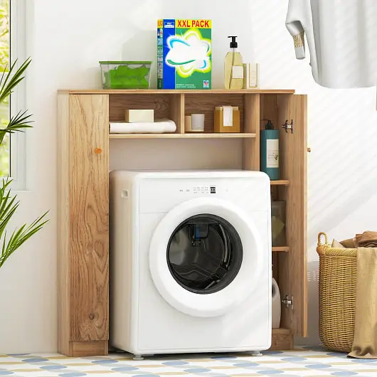 Costway Biodegradable Over Toilet Storage Cabinet 2 Open Compartments and 4 Adjustable Shelves, Bare, BA7882NA