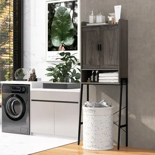 Costway Over Toilet Storage Cabinet Space Saver Arranger Double Doors, Grey, BA7855GR