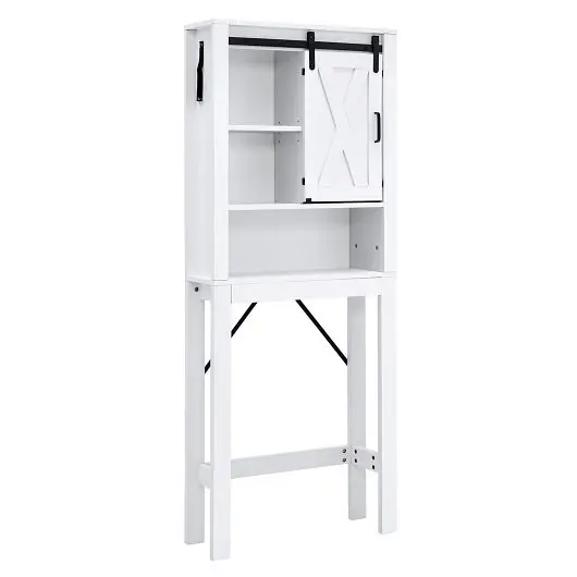 Costway Traditional 3-Tier Wodden Bathroom Cabinet Sliding Barn Door and 3-position Adjustable Shelves, White, BA7826WH