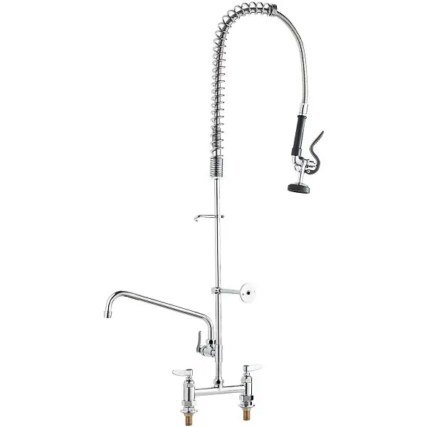 VEVOR Commercial Faucet Pre-Rinse Sprayer, 44" Height, 8" Center, 12" Swing Spout, Deck Mount Kitchen Sink ...