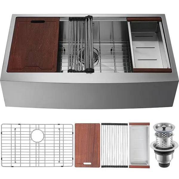 VEVOR Farmhoutilize Kitchen Sink, 304 Stainless Carbon Steel Drop- Sinks, 33 inch, NSSC33YCYTJ02L4PRV0