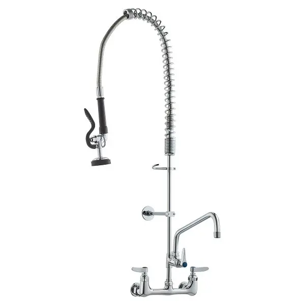 VEVOR Flexible Commercial Faucet Pre-Rinse Sprayer, 36" Height, 8" Center, 12" Swing Spout, Wall Mount Kitc...