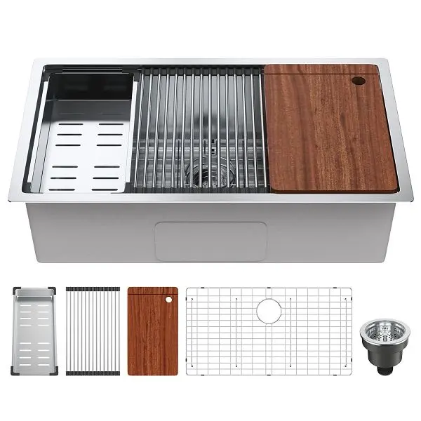 VEVOR Kitchen Sink 32", 304 Stainless Alloy Steel Drop- Sinks, Undermount Single Bowl Basin Ledge and Accessories, QR...