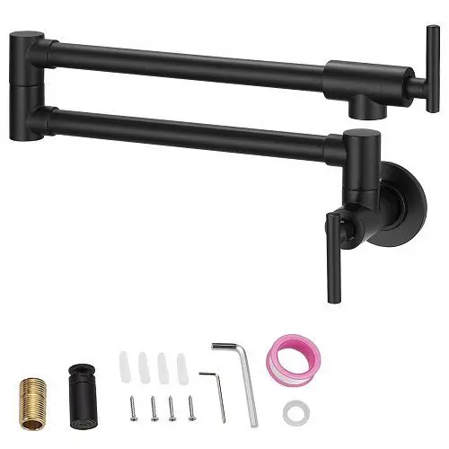 VEVOR Pot Filler Faucet Wall Mount Kitchen Pot Filler Solid Brass Alloy 2 Handles, Onyx, 26.4 , BGSLTYCHSBX21RW4IV0