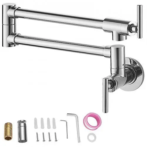 VEVOR Pot Filler Faucet Wall Mount Kitchen Pot Filler Solid Brass 2 Handles, Chrome, 26.4 , BGSLTYCGHJB21JIE8V0