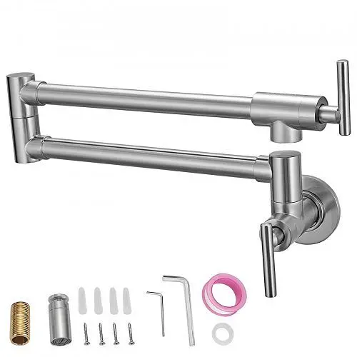 VEVOR Precision-Engineered Pot Filler Faucet Wall Mount Kitchen Pot Filler Solid Brass 2 Handles, Brushed Nickel, 24.4 , B...