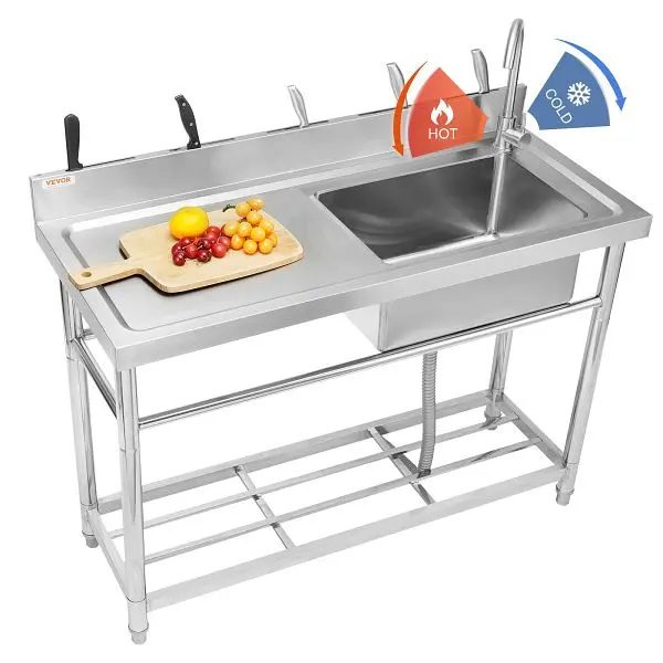 VEVOR Stainless Steel Single Bowl Functionality Sink, 47.2 x 19.7 x 37.4 , Aperture 1.26 , DSCDGZTYDC472HWQ3V0