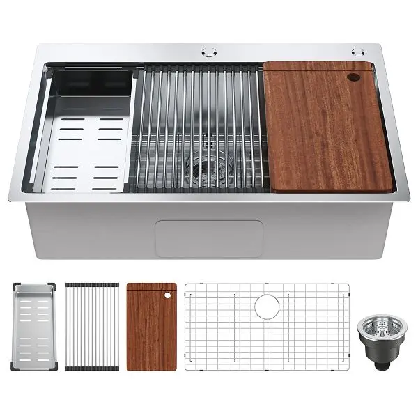 VEVOR Standard Kitchen Sink 33", 304 Stainless Steel Drop- Sinks, Top Mount Single Bowl Basin Ledge and Accessories, ...