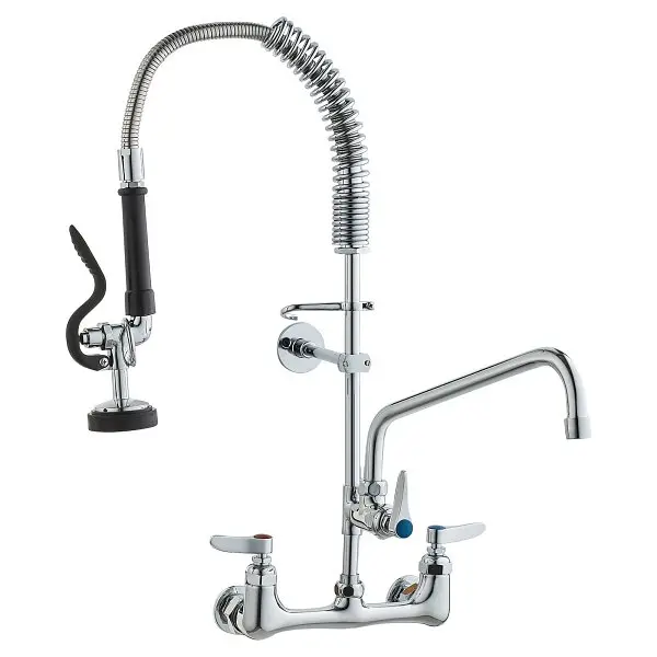 VEVOR Super-Strong Commercial Faucet Pre-Rinse Sprayer, 25" Height, 8" Center, 12" Swing Spout, Wall Mount ...