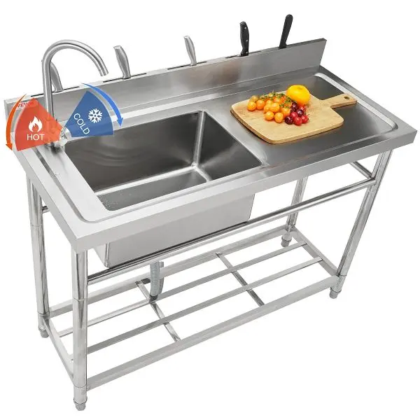 VEVOR Wood Stainless Spring Steel Single Bowl Functionality Sink, 47 x 19.7 x 37.4 , DSCDGZTZDC472YDRKV0