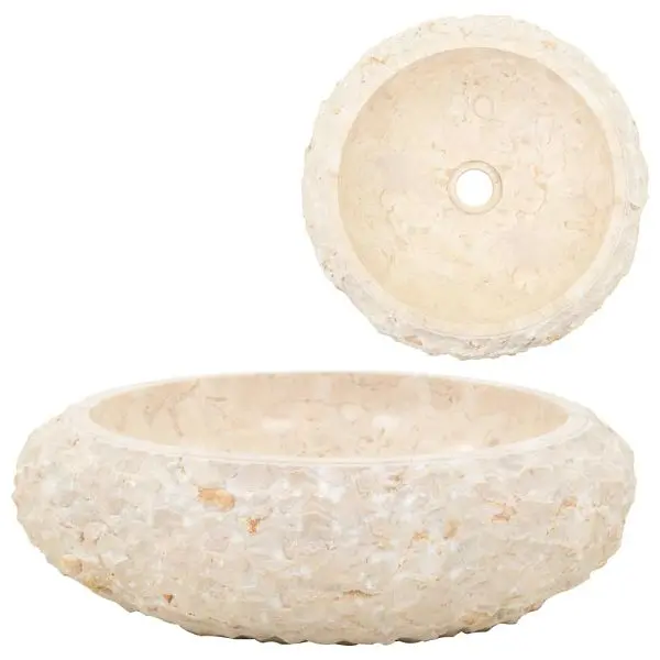 vidaXL Sink 15.7"x4.7" Marble Cream colored, 1.8" Drain hole diameter, 142777