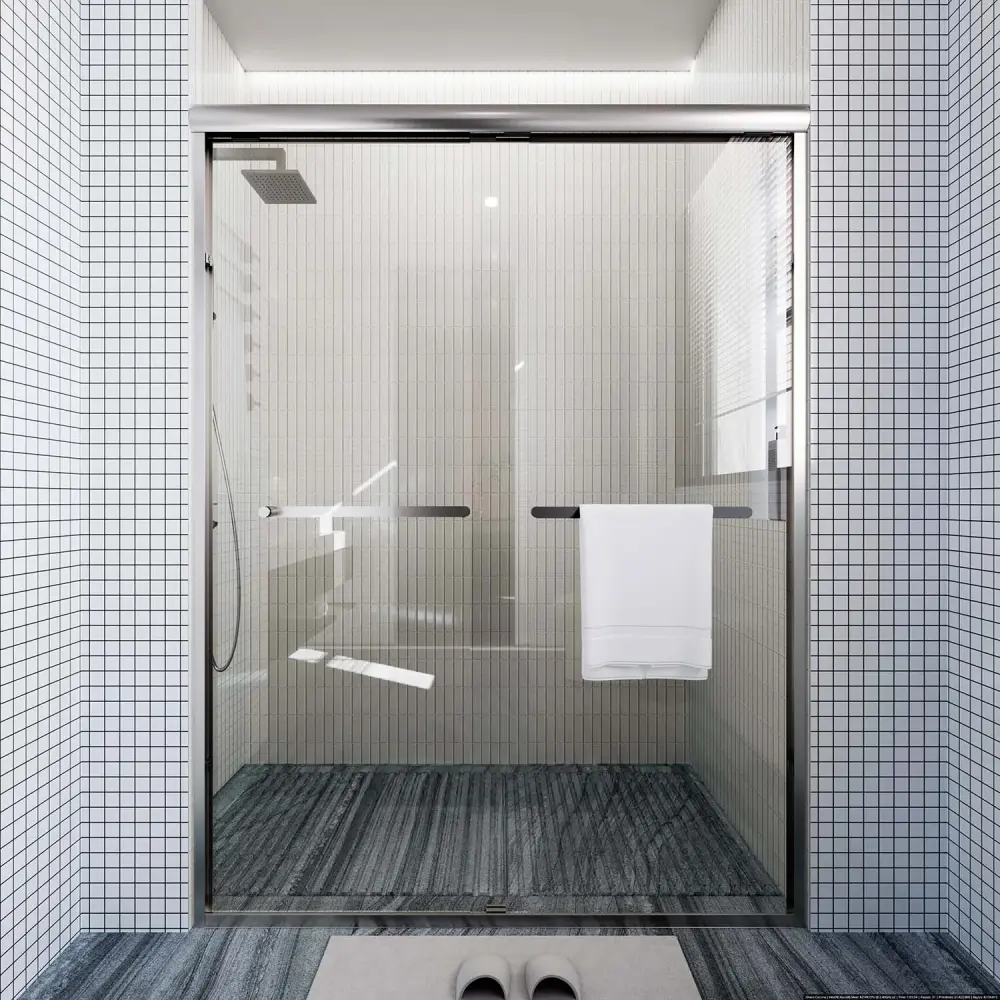Toolkiss 50’’ to 54’’W x72’’H Semi Frameless Sliding Shower Door, Twin Sliding, Brushed Nickel