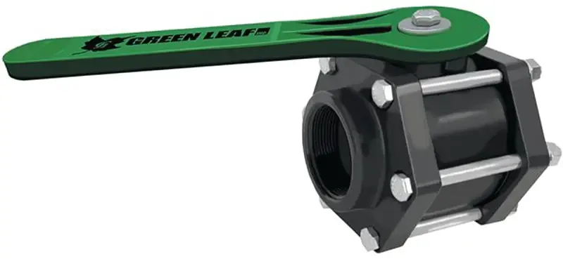 Green Leaf V300FP Ball Valve, 3 Connection, Female NPT, 100 psi Pressure, Hand-crank Actuator, Polypropylene Body