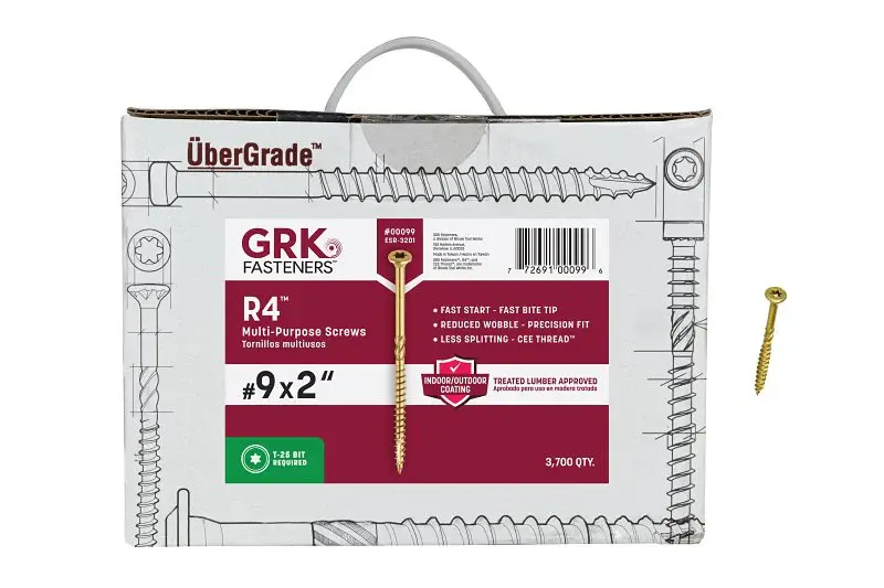 GRK Fasteners R4 00099 Framing and Decking Screw, #9 Thread, 2 L, Star Drive, Hardened, 3700 BX