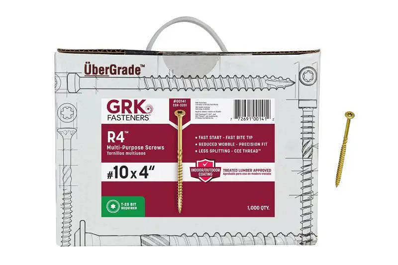 GRK Fasteners R4 00141 Framing and Decking Screw, #10 Thread, 4 L, Round Head, Star Drive, Stainless, 1000 BX
