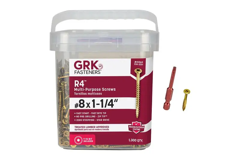 GRK Fasteners R4 01069 Framing and Decking Screw, #8 Thread, 1-1/4 L, Star Drive, Alloy, 1300 PAIL