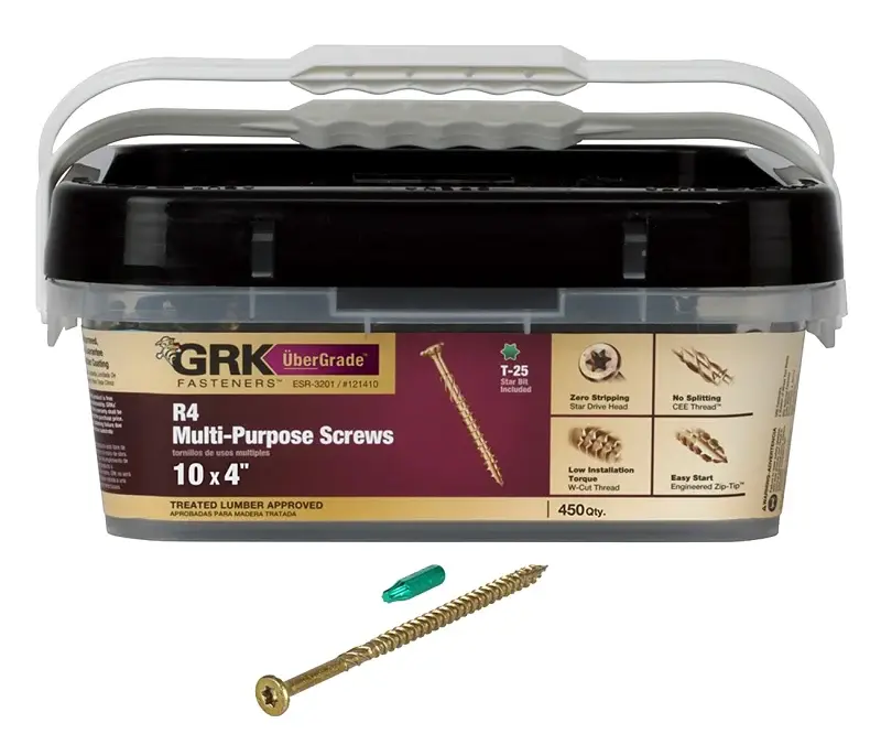 GRK Fasteners R4 121410 Screw, #10 Thread, 4 L, W-Cut Thread, Bugle Head, Star Drive, Self-Tapping Point, Chromed