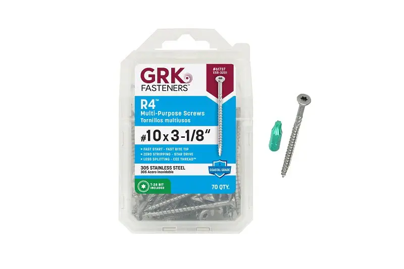 GRK Fasteners 61737 Framing and Decking Screw, #10 Thread, 3-1/8 L, W-Cut Thread, Flat Head, Star Drive, 70 PK