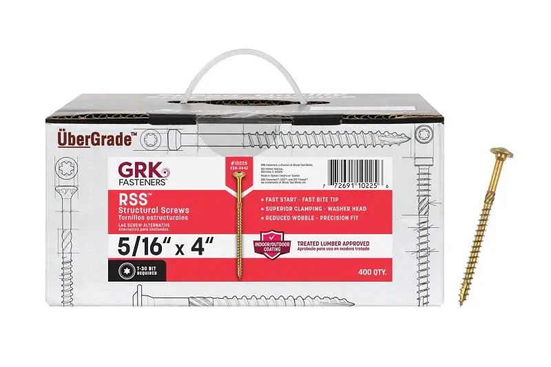 GRK Fasteners RSS 10225 Structural Screw, 5/16 Thread, 4 L, Washer Head, Star Drive, Metal, 400 BX