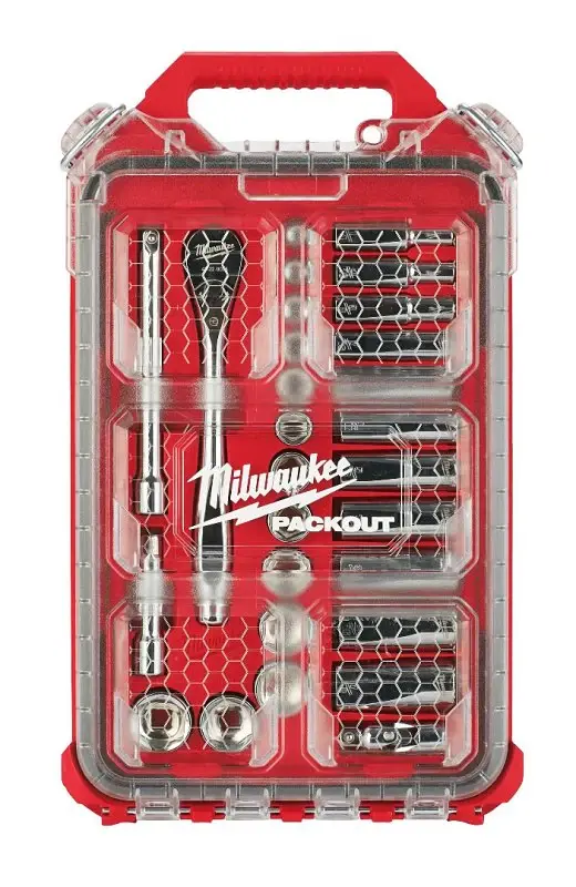 Milwaukee 48-22-9481 SAE Ratchet and Socket Set, Alloy Stainless, Chrome, Specifications: 3/8 Drive