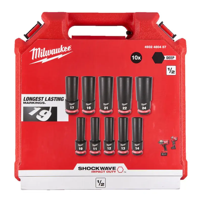 Milwaukee SHOCKWAVE Impact Duty 1/2 Inch Impact Socket Adjust Deep – 10 pc