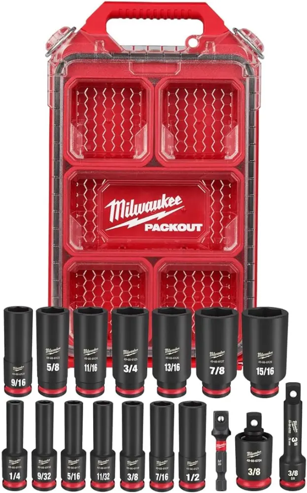 Milwaukee® SHOCKWAVE Impact Duty™ PACKOUT™ Socket Adjust, 3/8 Drive, 17 Pc, SAE