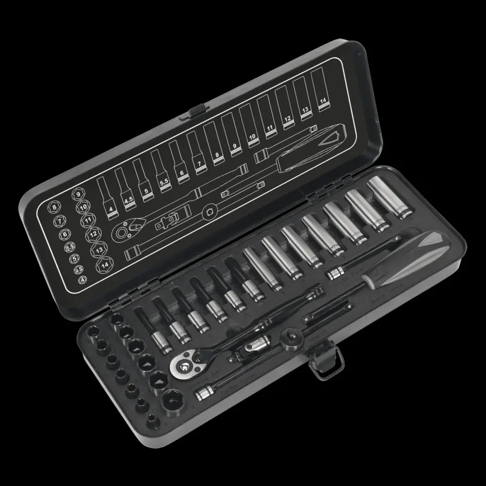 Sealey AK7970 Socket Set 32pc 1/4"Sq Drive 6pt WallDrive® Metric Onyx Series