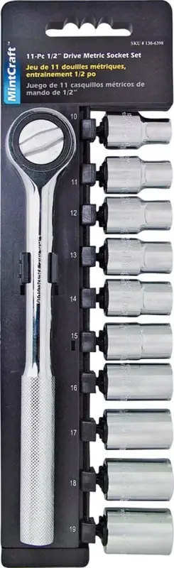 Vulcan 11PC-4M Socket Set, Chrome Vanadium Alloy, Chrome