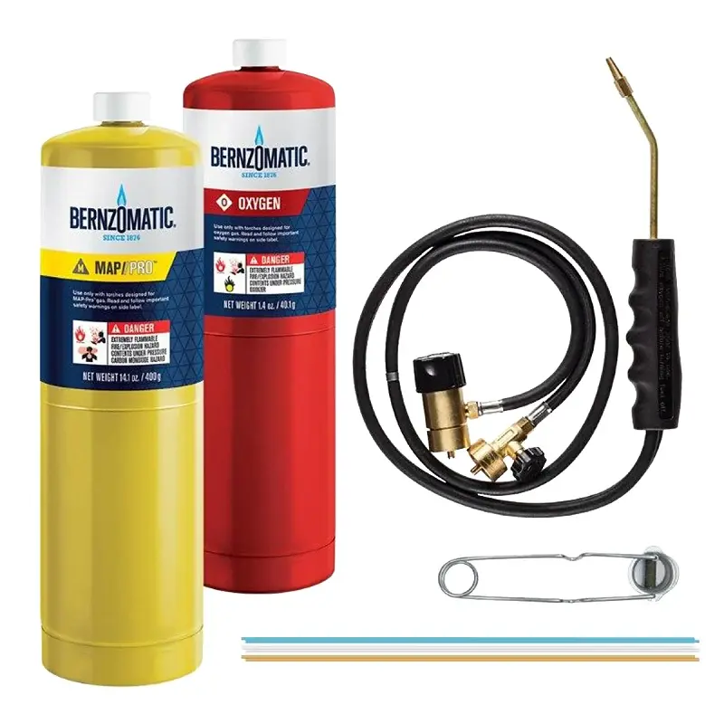 BernzOmatic WK5500KC Brazing Torch Kit, MAPP, Oxygen, Manual Igniter, Warm alloy, 10-Piece