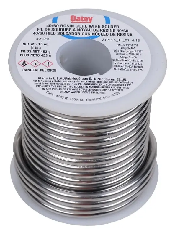 Oatey 21212 Rosin Core Solder, 1 lb, Plain, Silver, 361 to 460 deg F Melting Point